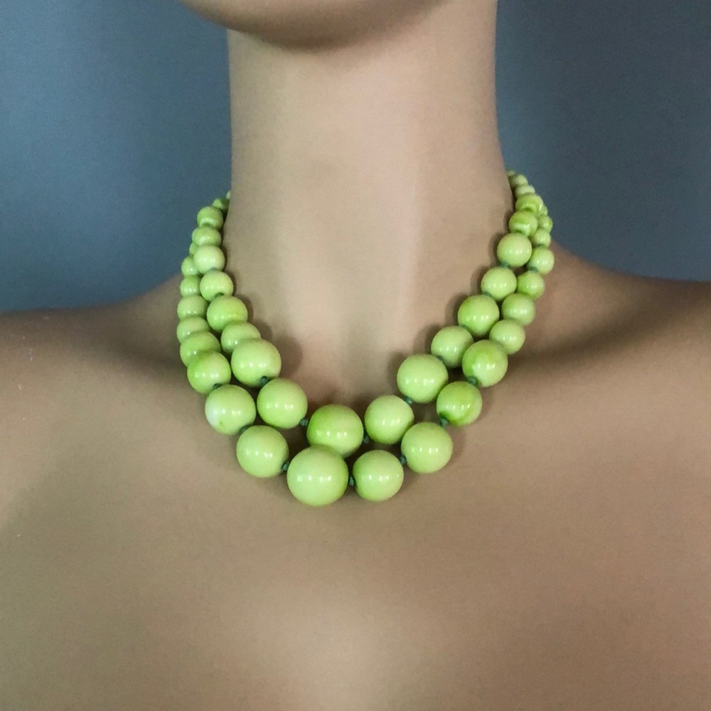 Vintage Hand-Tied Double String Glass Beaded Necklace